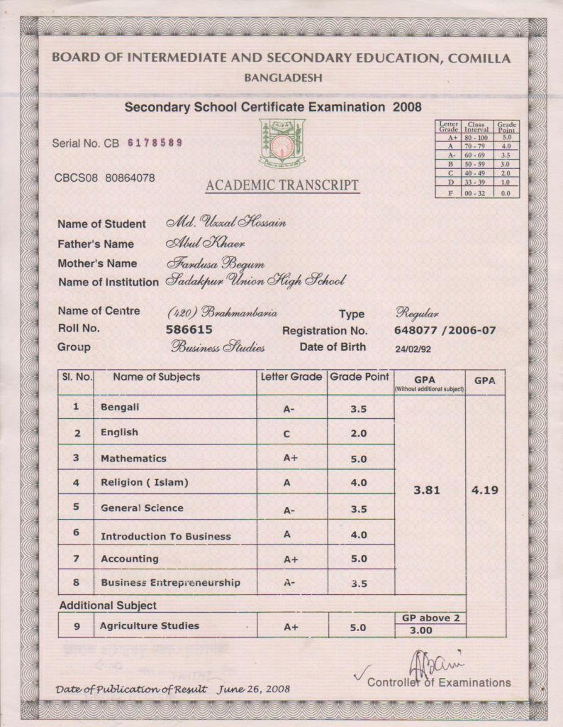 ssc marksheet with number